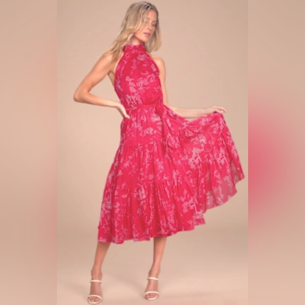 Lulu's pink Floral Midi Dress